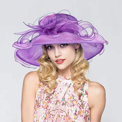 2024 Kentucky Derby Hats for Women Girls Ladies, Organza Church Tea Party Wedding Fascinator Hat UV Protection Sun Hat Red in Kuwait