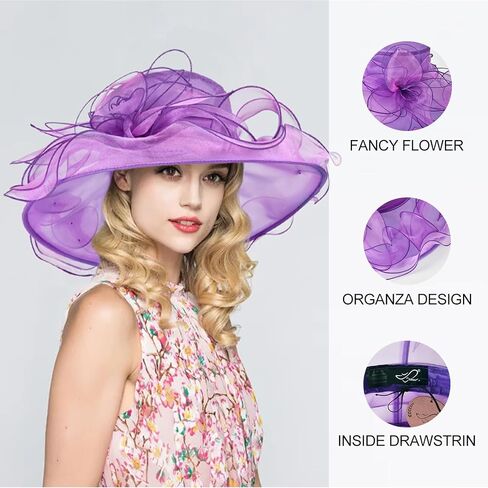 2024 Kentucky Derby Hats for Women Girls Ladies, Organza Church Tea Party Wedding Fascinator Hat UV Protection Sun Hat Red in Kuwait