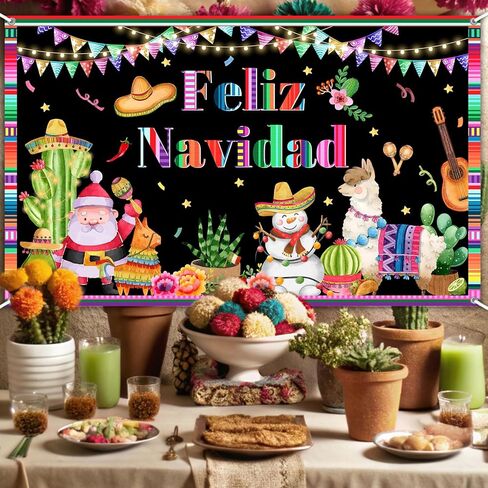 Avezano Feliz Navidad Backdrop Mexican Feliz Navidad Decorations Banner Spanish Christmas Winter Holiday Party Banner Decor Mexican Merry Christmas Party Supplies (6x3.6ft) in Saudi Arabia