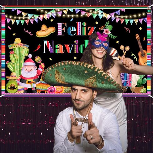 Avezano Feliz Navidad Backdrop Mexican Feliz Navidad Decorations Banner Spanish Christmas Winter Holiday Party Banner Decor Mexican Merry Christmas Party Supplies (6x3.6ft) in Saudi Arabia