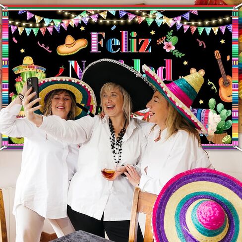 Avezano Feliz Navidad Backdrop Mexican Feliz Navidad Decorations Banner Spanish Christmas Winter Holiday Party Banner Decor Mexican Merry Christmas Party Supplies (6x3.6ft) in Saudi Arabia