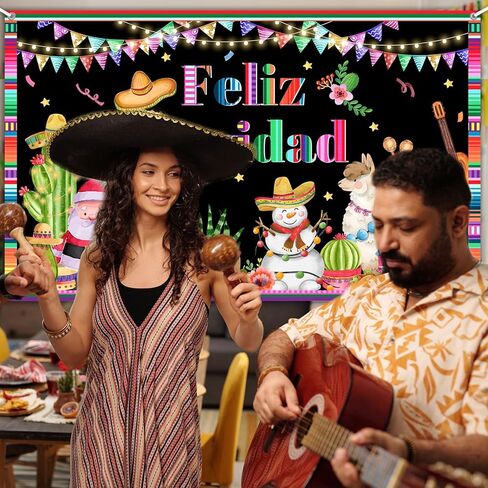 Avezano Feliz Navidad Backdrop Mexican Feliz Navidad Decorations Banner Spanish Christmas Winter Holiday Party Banner Decor Mexican Merry Christmas Party Supplies (6x3.6ft) in Saudi Arabia