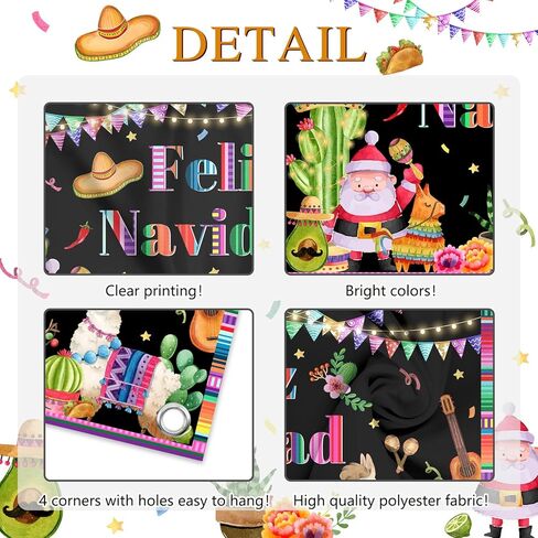 Avezano Feliz Navidad Backdrop Mexican Feliz Navidad Decorations Banner Spanish Christmas Winter Holiday Party Banner Decor Mexican Merry Christmas Party Supplies (6x3.6ft) in Saudi Arabia