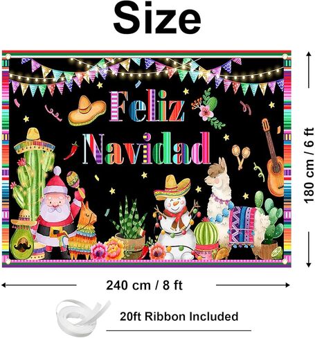 Avezano Feliz Navidad Backdrop Mexican Feliz Navidad Decorations Banner Spanish Christmas Winter Holiday Party Banner Decor Mexican Merry Christmas Party Supplies (6x3.6ft) in Saudi Arabia