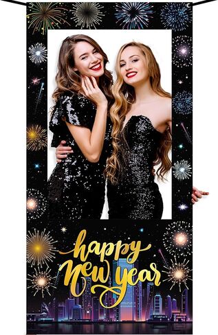 KatchOn, New Years Photo Booth Frame Banner - Large, 74x36 Inch | Happy New Year Photo Booth Frame, New Years Eve Party Supplies 2026 | NYE Photo Booth props for Happy New Year Decorations 2026 in Saudi Arabia