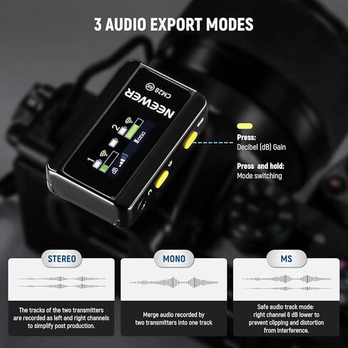 نظام ميكروفون Neewer CM28 اللاسلكي، إلغاء الضوضاء بنقرة واحدة، تخزين 4 جيجابايت لمدة 9 ساعات من 48 كيلو هرتز 16 بت صوت غير مضغوط، ميكروفون طية صدر السترة متوافق مع iPhone/Android/PC/الكاميرا in Kuwait