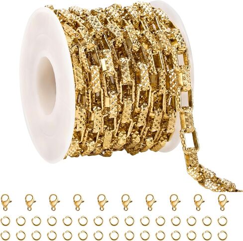 SMYHTGLIF 9.8 Feet Embossed Gold Box Chain for Jewelry Making Stainless Steel Chain Bulk Roll Square Paperclip Link Jewelry Findings in Kuwait