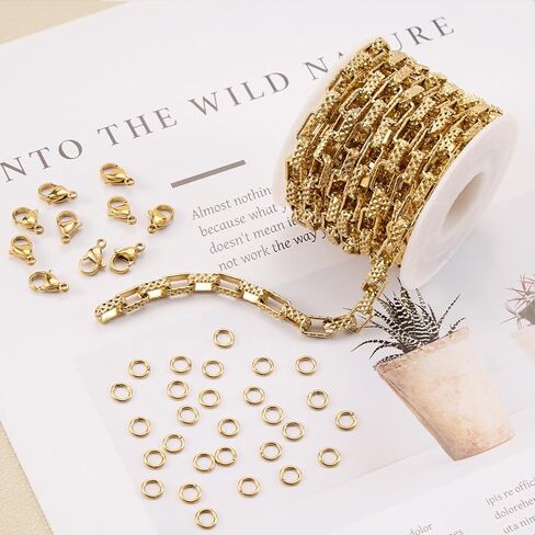 SMYHTGLIF 9.8 Feet Embossed Gold Box Chain for Jewelry Making Stainless Steel Chain Bulk Roll Square Paperclip Link Jewelry Findings in Kuwait