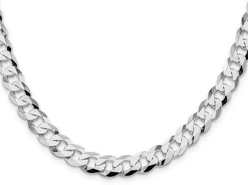 Diamond2Deal Sterling Silver Rhodium-plated 8.5mm Flat Curb Chain Necklace 20" to 30" in Saudi Arabia
