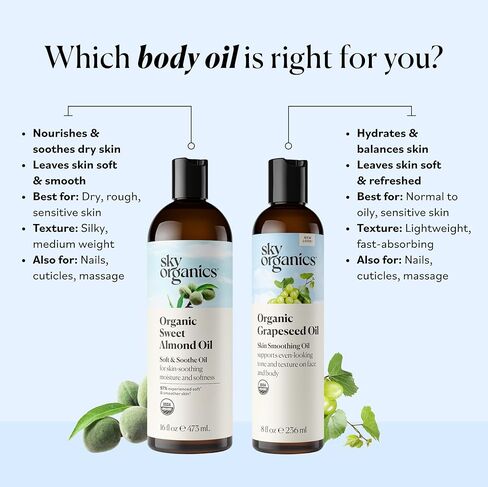 Sky Organics Organic Sweet Almond Oil for Body 100% Pure & Cold-Pressed USDA Certified Organic to Moisturize, Soften & Nourish, 16 fl. Oz in Kuwait