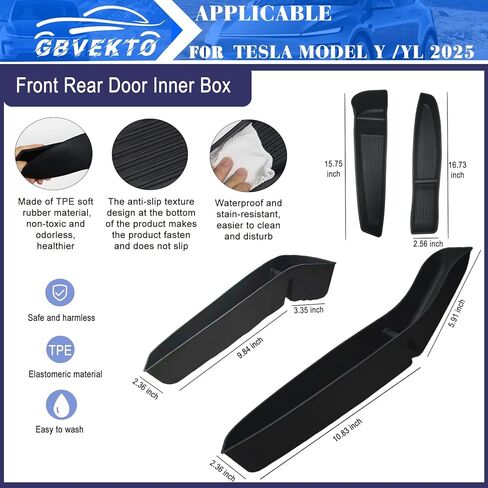 Door Side Pocket Storage Box for Tesla Model Y Juniper 2025 2026 Front& Rear Door Pocket Inner Organizer Trays for Model Y Juniper Accessories Black TPE 4PCS in Saudi Arabia