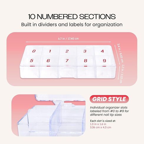 Beauticom USA Small Empty 10 Space Nail Art Tip Storage Organizer Box Case - Clear Color - For False Nail Tips, Vitamins, Accessories, 10 sections in Kuwait