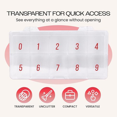 Beauticom USA Small Empty 10 Space Nail Art Tip Storage Organizer Box Case - Clear Color - For False Nail Tips, Vitamins, Accessories, 10 sections in Kuwait