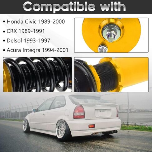 BHB Adjustable Coilovers Compatible with Honda Civic 1989-2000, CRX 89-91, Delsol 93-97, Acura Integra 94-01 Coil Spring Absorber Struts Suspension Lowering Kit Gold in Kuwait