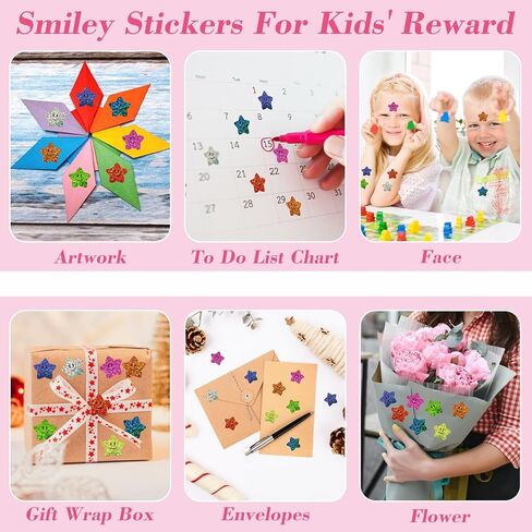 500Pcs Smiley Face Star Stickers for Reward,1inch 8 Colored Sparkly Foil Star Stickers for Student Planner and School Classroom Teacher Supplies 3.15inch in Diameter per roll(8cm,B) in Saudi Arabia