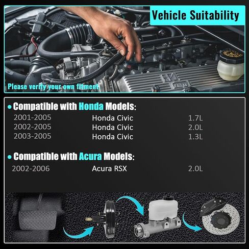 Vacuum Power Brake Booster Compatible with Acura RSX 2002 2003 2004 2005 2006 For Honda Civic 2001-2005 1.7L L4 2.0L L4 1.3L L4 53-2534 01469S6MA00 in Saudi Arabia