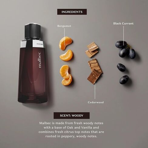 Malbec Eau De Toilette by O Boticario | Made with French Oak Barrel-Aged Red Wine Alcohol | Woody Amber Cologne for Men (3.4 fl oz) in Kuwait