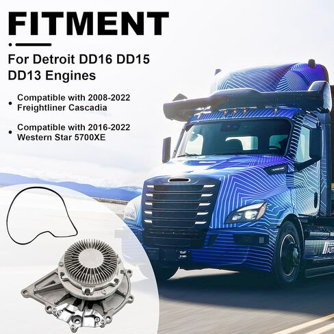 مضخة مياه PartsFlow EA4712001101 مع حزام متوافق مع محركات ديترويت DD16 DD15 DD13 لـ 08-22 Freightliner Cascadia لـ 16-22 Western Star 5700XE EA4722001601، A4712001101، DD15-13 in Saudi Arabia