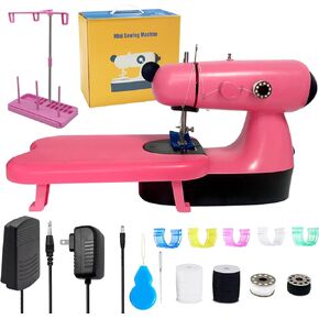 Fbshicung Mini Sewing Machine for Ages 8-12 Kids Beginners, Girls Pink Sewing Machine Lightweight Small Electric with Extension Table,LED Light