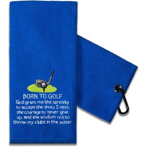TOUNER Funny Golf Towel Gift for Dad, Retirement Gifts for Men Golfer, Funny Golf Towel for Men, Embroidered Golf Towels for Golf Bags with Clip (Born to Golf, God Grant Me The Serenity)