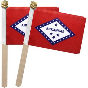 TSMD Arkansas AR State Flag on Wood Stick Small Mini Hand Held Flags,5x8 Inch,12 Pack