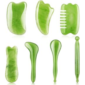Nogeqi 7 Pcs Gua Sha Facial Tools Set, SPA Scraping Massage Tool, Guasha Tool for Body Face Back Leg Head Muscle Release and Tension Relief (Green)