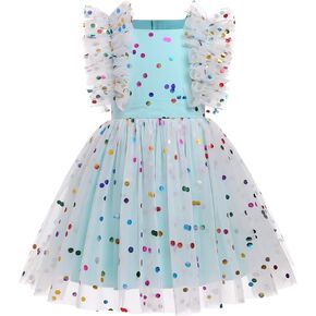OBEEII Birthday Dress for Girls Toddler Summer Tulle Dress Sequin Dots Princess Party Flower Girl Pageant Dress