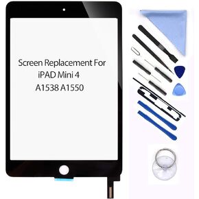 New Screen Replacement For iPad mini 4 7.9 inch A1538 A1550 Digitizer Glass Touch Screen Replacement and Pre-Installed Adhesive with Repair Tools Kit (Without Home Button,Not Include LCD) (Black)
