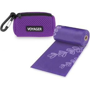 Best Pet Supplies Dog Poop Bag Holder Leash Attachment with 15 Bags, Purple, Reusable Mesh Dispenser Pouch for Travel, Walking, Park, and Outdoor Use, Soft and Durable with Clip-On