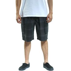 YAGO Men's Elastic Waist Drawstring Relaxed Fit Plaid Cargo Shorts S-5XL