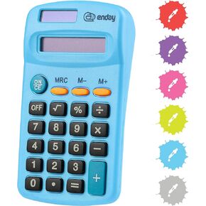 Calculator Blue, Basic Small Solar and Battery Operated, Large Display Four Function, Auto Powered Handheld Calculator School and Kids Available in Green, Red, Purple, Grey, Pink, 1 PK – by Enday