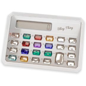 Calabria Gemstone Basic Desktop Calculator Gold Standard Function Large LCD Display Pocket Handheld Crystal Buttons Office