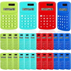 24 Pcs Pocket Calculator Small Bulk 4 Function Calculator Basic Standard Calculators 8 Digit Display Mini Handheld Calculator Battery Powered for Desktop Home Office School Student Kids, 4 Colors