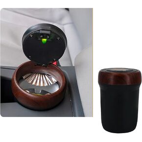 Suvnie Car Ashtray with Lid, Portable Mini Car Trash Can with Color Breathing Light, Detachable Ceramics Smokeless Car Interior Ash Tray, Universal Vehicle Ashtray for Car Office Home (Wood Grain)