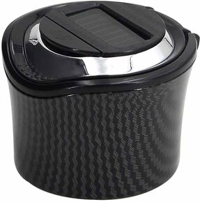 Car Ashtray, Portable Ashtray Cup with Detachable Smokeless and Blue LED Light Solar Charging, Easy Clean Up Car Ashtray with Lid, Holder Trash Can for Most Car Cup Holder (Carbon Fiber)