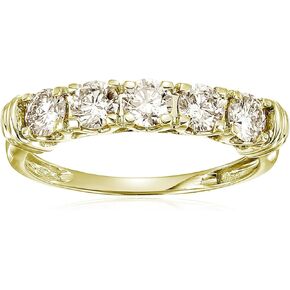 VIR JEWELS 1 cttw to 2 cttw Diamond Wedding Anniversary Band for Women 5 Stone Champagne Diamond Engagement Ring 14K Gold Prong