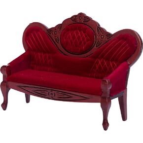 Dollhouse Furniture Miniature Dollhouse Accessories 1 12 Scale Vintage Red Wooden Sofa Mini Victorian Bench Chair for Dollhouse Living Room Craft Decoration Party Kit