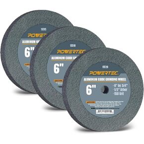 POWERTEC 15539 Bench and Pedestal Grinding Wheels, 6 Inch x 3/4 Inch, 1/2 Arbor, 60/80/150 Grits Assorted, Aluminum Oxide Bench Grinder Wheel for Bench Grinder, 3 PK