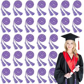 Geosar 48 Pcs Graduation Cords, Honor Cords with Tassel for Bachelor, Master, Doctor Graduation Ceremonies (Blue and White)