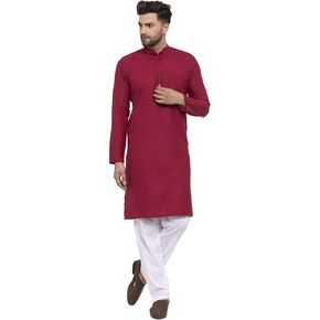 Maple Clothing Solid Color Men's Kurta Pajama Cotton Indian Evening Dress