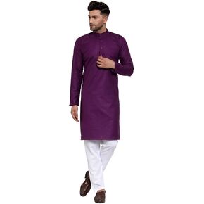 Maple Clothing Solid Color Men's Kurta Pajama Cotton Indian Evening Dress in Kuwait