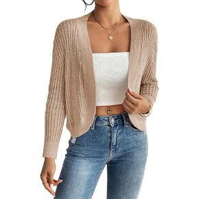 Women's Cropped Cardigan Lightweight Hollow Out Long Sleeves Crochet Summer Short Shrugs Cardigan Sweater