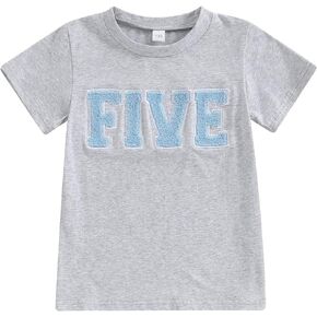 Honganda Toddler Kids Baby Girl Boy Birthday Shirt Number Letters Embroidery Tee Tops Summer T-Shirt Birthday Gift 1-6T