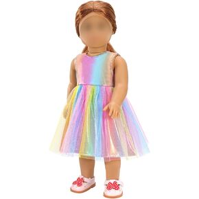 BARWA Doll Clothes and Accessories for 18 inch Dolls Mermaid Casual Tutu Dress, Outfits, Swimsuit, Underwear… (J: 2 pcs Rainbow Tutu Dresses)