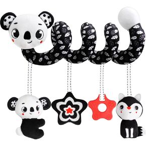 Baby Carseat Toy Black & White Rattle Spiral Hanging Activity Stroller Toy for Newborns Boys and Girls - Lion