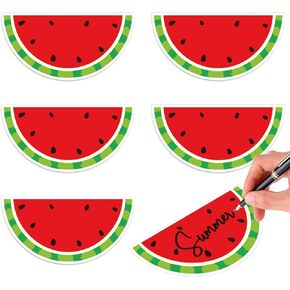AnyDesign 45Pcs Watermelon Cutouts Summer Watermelon Bulletin Board Decor Sweet Quarter Red Watermelon Shape Paper Cut-Outs with Glue Points for Back to School Classroom Home Party Wall
