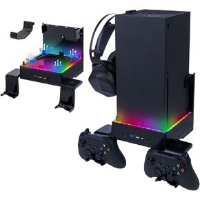 Mcbazel Wall Mount Kit with Cooling Fan for Xbox Series X, 3 Speed Low Noise Fan RGB Lighting Design and 3 USB Ports with Controller and Headset Holder - Black