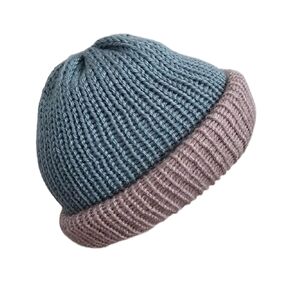 Womens Blue Double Layer Beanie with Brim