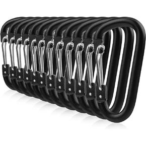 Go Pal 12PCS Black Aluminum D Ring Caribeener Clips, 2.3" Small Carabiner Clip, Lightweight Keychain Clip, Mini Multipurpose Carbineers Use for Indoor Outdoor