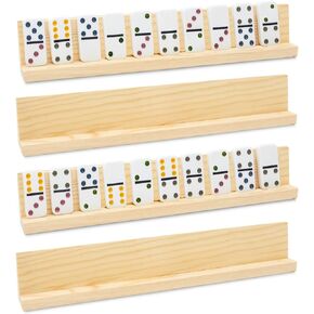 Juvale 4 Pack Domino Holder 13 inches, Wooden Dominoes Racks Trays Stand for Domino Table, Mexican Train, Chicken Foot, Mahjong Game